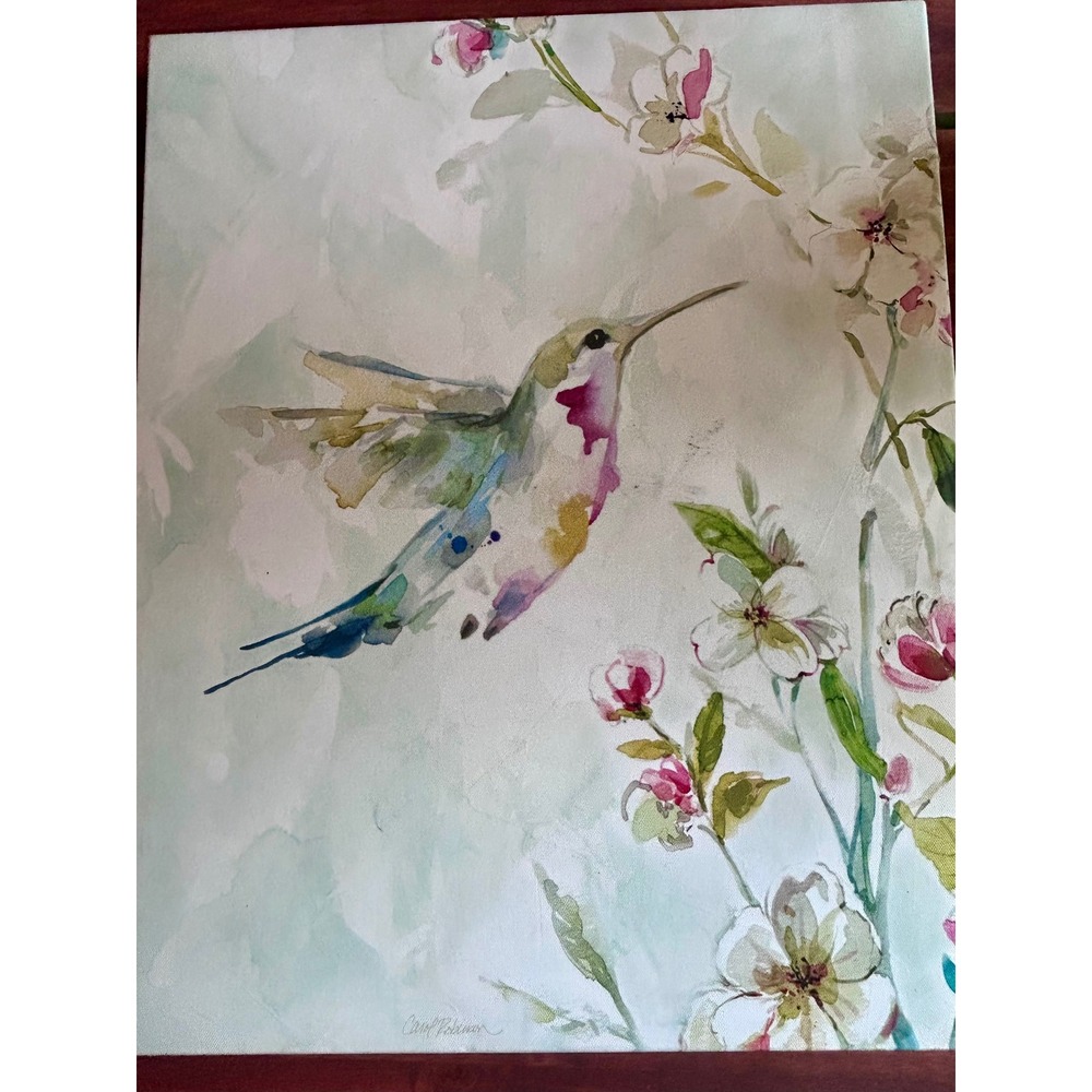 Carol Robinson Hummingbird Floral Watercolor Canvas Wall Art Set of 2 16x20 - Picture 5 of 10